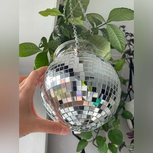 Disco Ball Silver Hanging Metal Chained Planters 15cm
